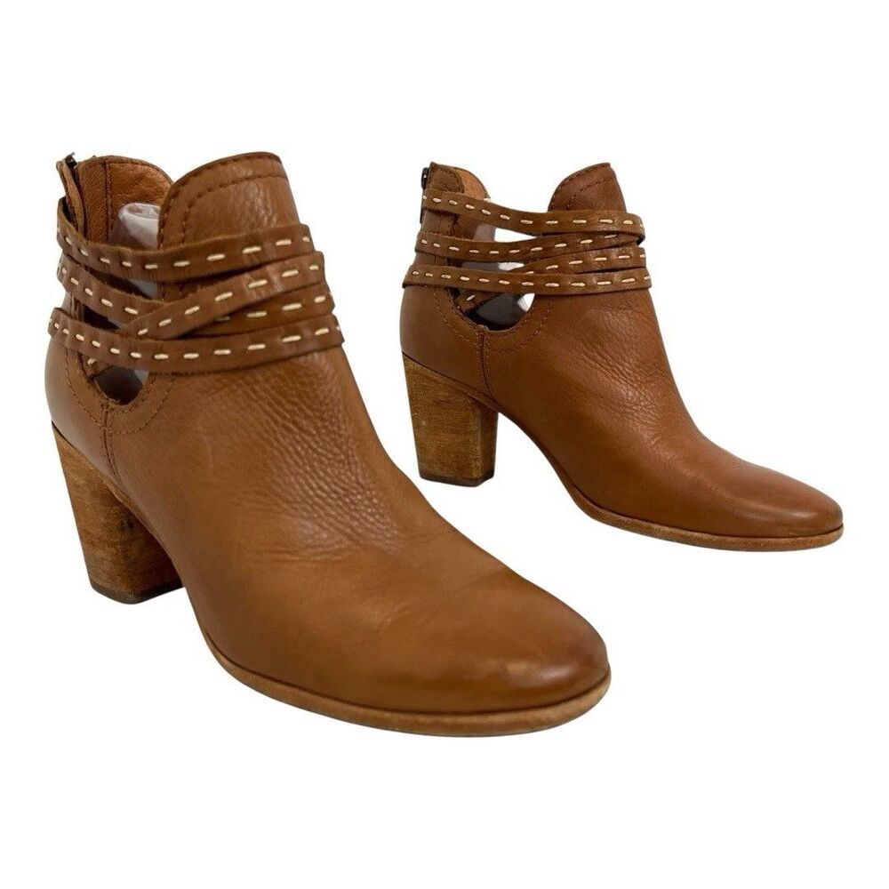 Frye Naomi Pickstitch Ankle Shooties Womens Size 7 B Whiskey Brown Leather Zip